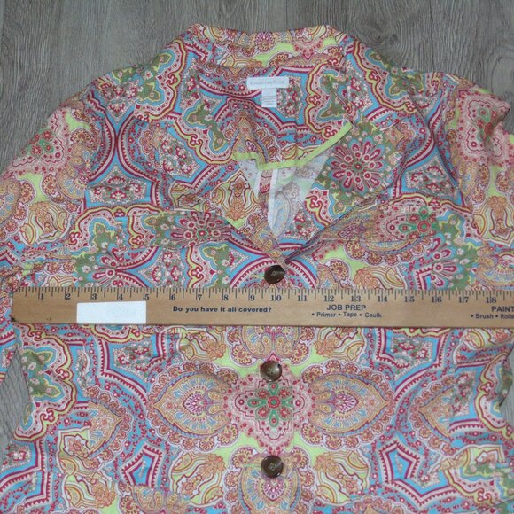 Charter Club Womens Long Sleeve Blouse Top Large Cotton Multicolor Paisley - Picture 7 of 9